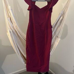 ASOS Red Sheath Midi Dress Sweetheart Neckline